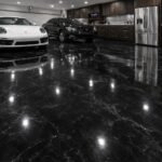 Epoxy Metallic Black carbon garage with tiny white veins